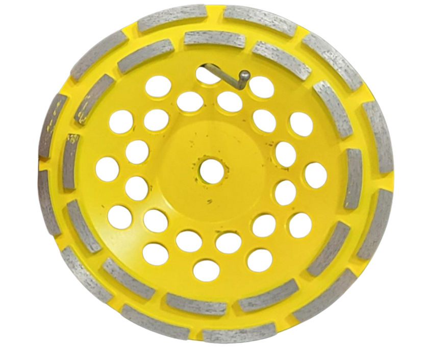 Cup Wheel: 7" 120/150 Grit Double Row, Bond Hard, Yellow, Threaded